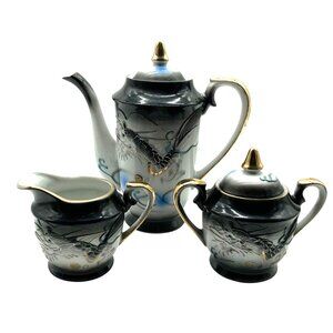 Vtg Japanese Dragon Ware Moriage Tea Set Porcelain Hand-Painted Gold Accents
